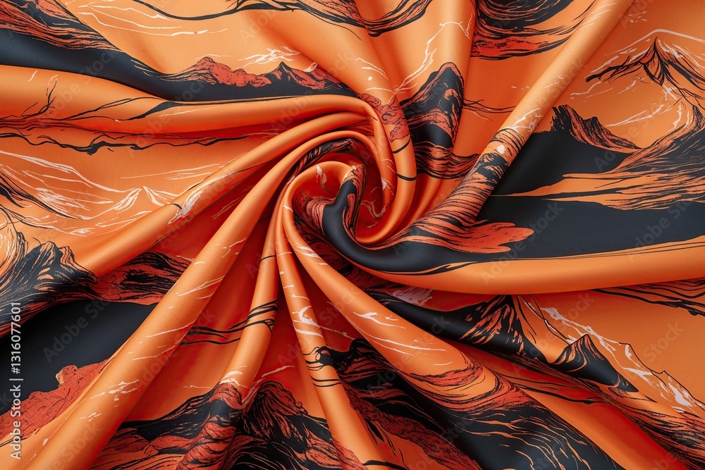 Poster energetic orange polyester fabric landscape with dynamic texture and flowing design