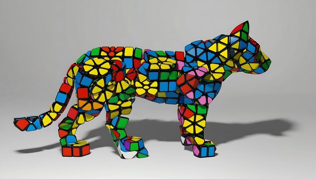 Colorful puzzle cat sculpture