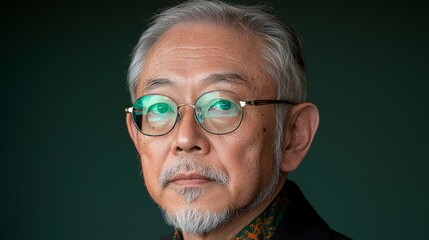 Mature Asian Man Portrait  Glasses  Serious Expression  High Resolution Photo