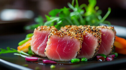 A plate of food with a piece of meat and vegetables