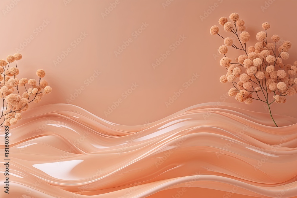 Poster soft peach fluid background with wavy abstract style