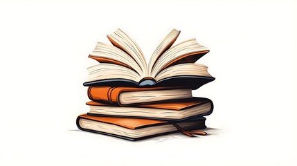 Fototapeta premium Open Book on Stack of Vintage-Style Volumes: Digital Illustration AI Generated
