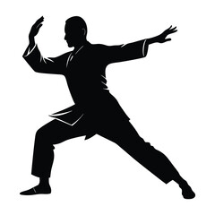 Silhouette of a Person Practicing Tai Chi in Slow Motion
