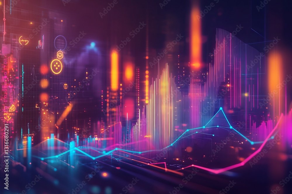 Poster a stunning abstract representation of data visualization featuring vibrant colors and dynamic graphi