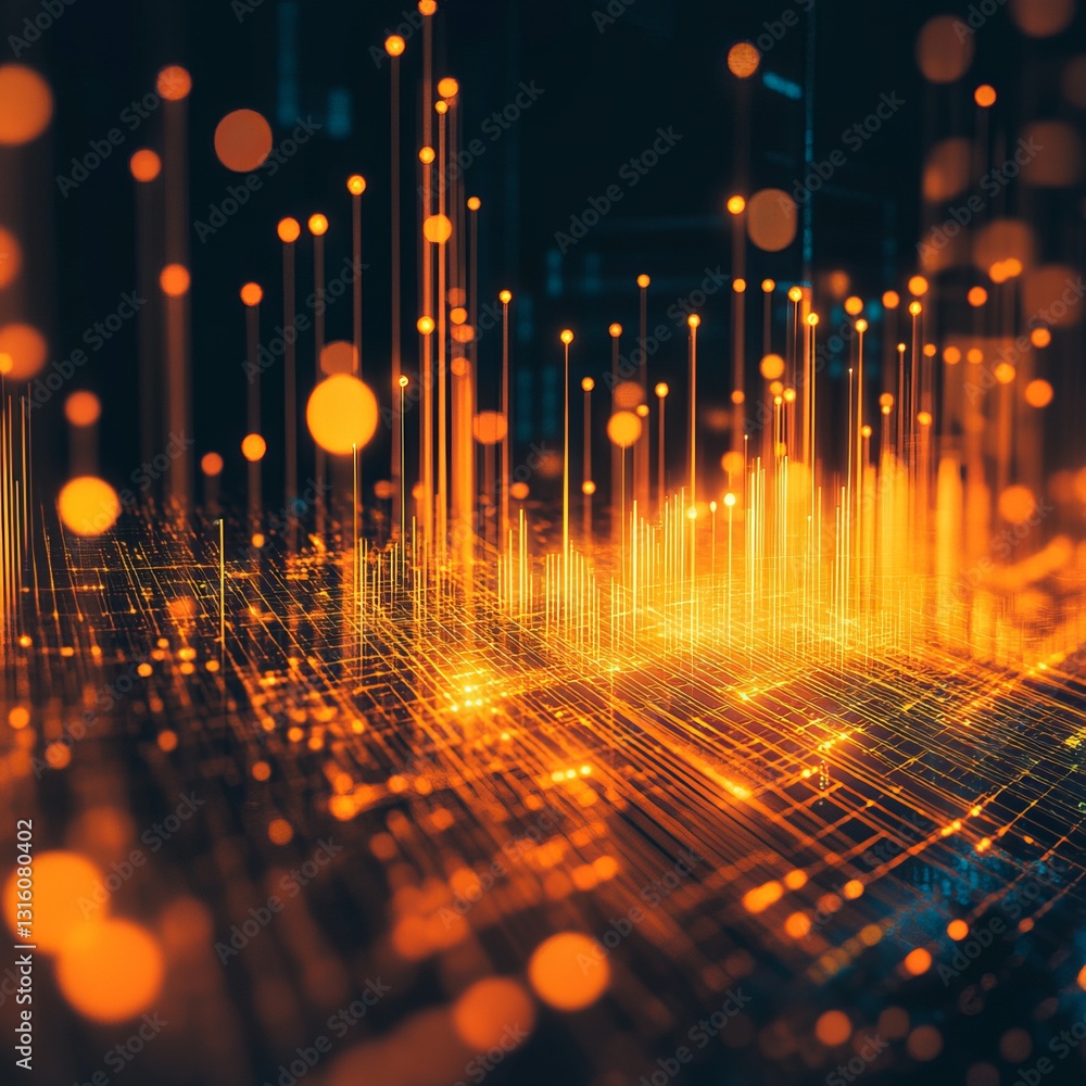 Aufkleber explore this vibrant abstract digital visualization featuring glowing orange lines and geometric pat