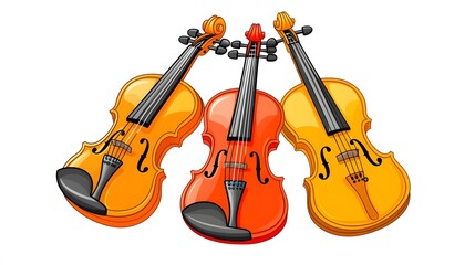 Fototapeta premium Trio of Vibrant Violins: A Colorful Symphony of Strings