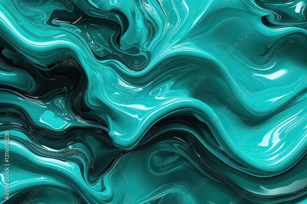 Poster vibrant turquoise fluid abstract background featuring distinctive design elements