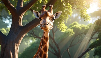 Obraz premium Happy Giraffe in Sunny Forest