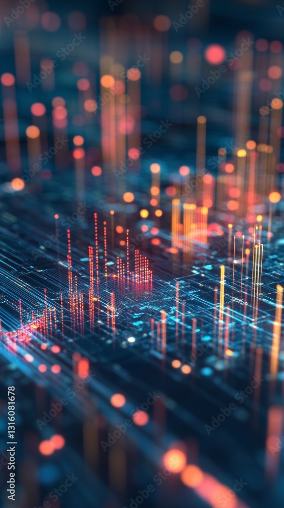 Aufkleber abstract digital data visualization with neon light patterns in a high-tech cyber environment