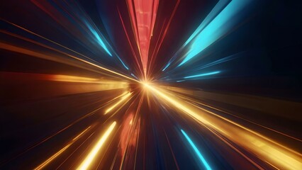 Vibrant Neon Abstract Light with Smooth Golden Glow and Sharp Perspective Angles in Crimson and Navy Tones