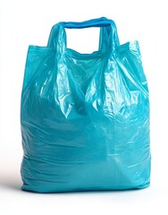 Fototapeta premium A lone empty blue plastic bag is set against a transparent checkered backdrop