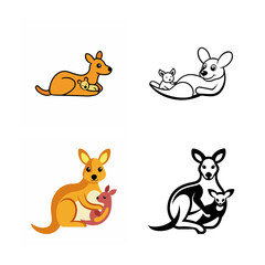 Sticker design A kangaroo lying down with its baby joey peeking