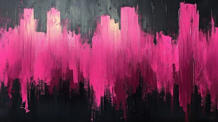 Abstract skyline, fuchsia skyscrapers on dark backdrop, vertical drips