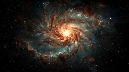 Obraz premium Colorful Spiral Galaxy with Bright Core and Twinkling Stars in the Depths of Space