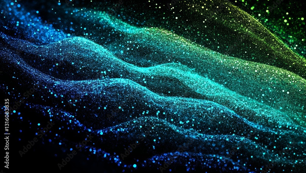 Wall mural abstract teal blue green particle wave background perfect for technology and science concepts relate