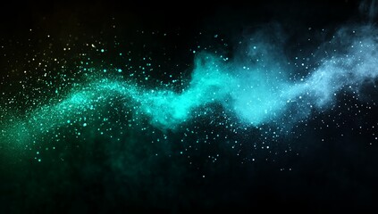 Naklejka premium Abstract Swirling Particles Background Teal Green Blue Colors Dark Black Perfect For Digital Art Design Concepting Ideas For Graphic Design Projects Inspiration And Visual Effects Presentations