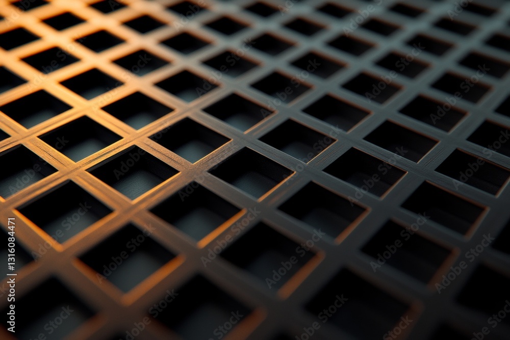 Poster abstract close-up of geometric patterned grid with black and orange highlights and shadows