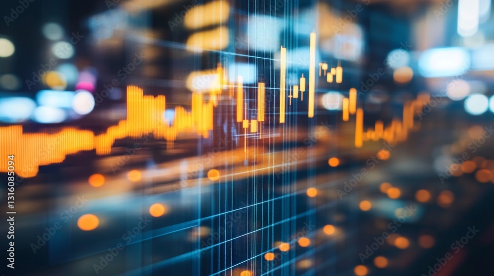 Poster dynamic financial data visualization with graphs and charts displaying market trends