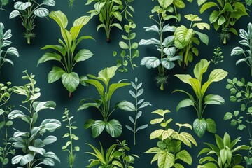 Fototapeta premium Vibrant Green Plant Seamless Pattern for Nature-Themed Background Design