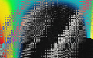 Colorful neon light streaks distorted by transparent glass texture on a dark background.