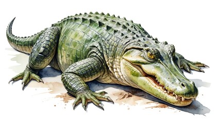 Naklejka premium Green Crocodile Resting on the Bank