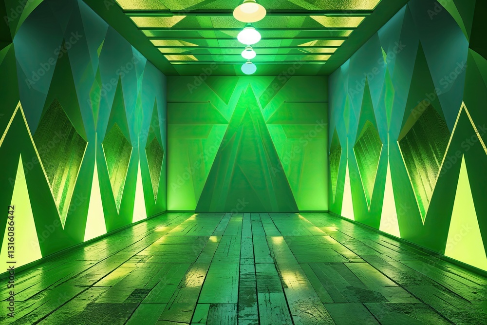 Poster high resolution green light gradient background with geometric patterns in vintage style