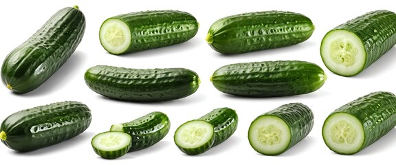 Fresh Green Cucumbers Collection - Whole and Sliced