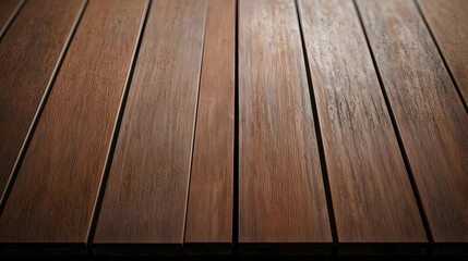 Dark Brown Wooden Planks Background With Rustic Texture And Parallel Lines In A Close-Up Perspective View