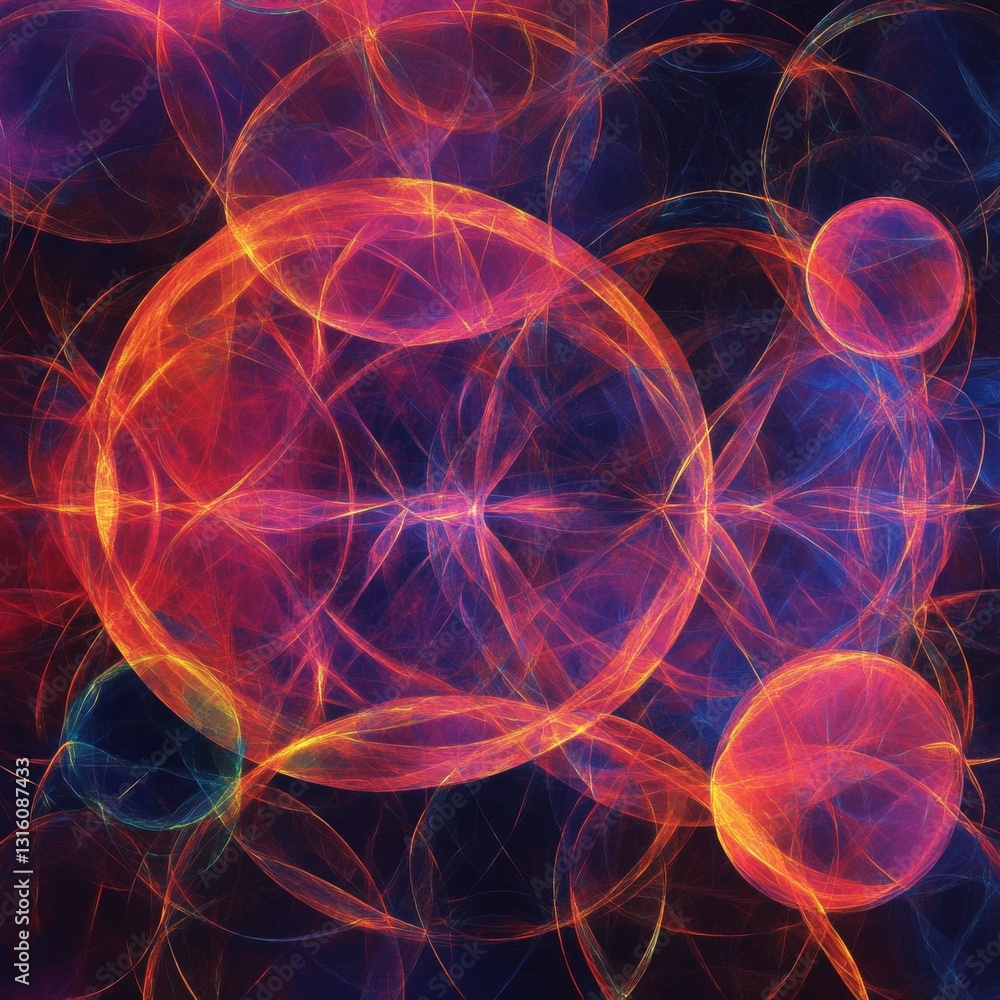 Aufkleber abstract colorful digital art with vibrant swirls and interconnected circular shapes in space