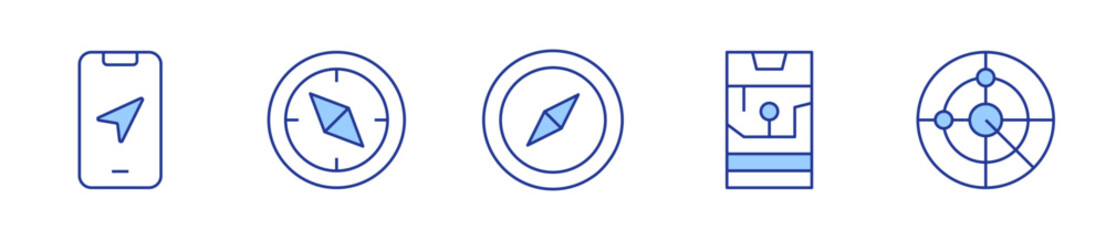 navigation, compass, gps, scan. GPS Icon vector illustration. Line Duotone style. Editable stroke © Blockfine