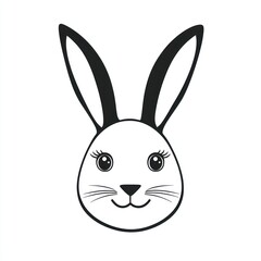 Bold black line art of minimalistic Easter bunny face, festive graphics on white.