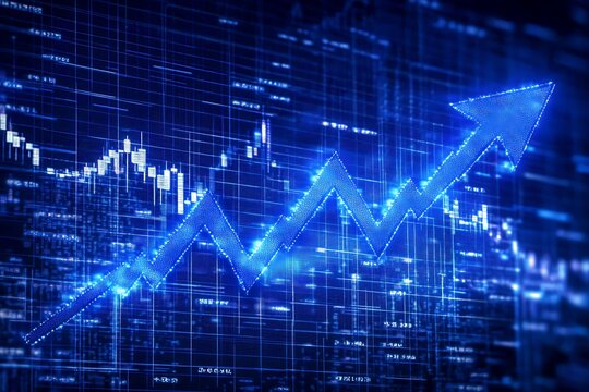 a blue glowing market trend graph