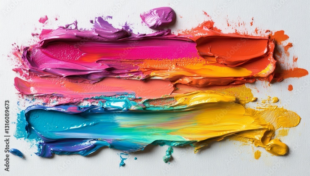 Poster vibrant rainbow hues are produced by dynamic multicolored lines that have been painted with a thick 