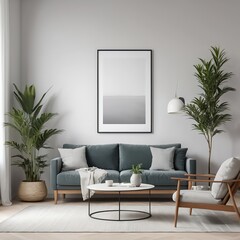 Modern Living Room Interior Design with Teal Sofa and Greenery