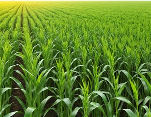 Fototapeta premium Lush Green Corn Field at Sunrise