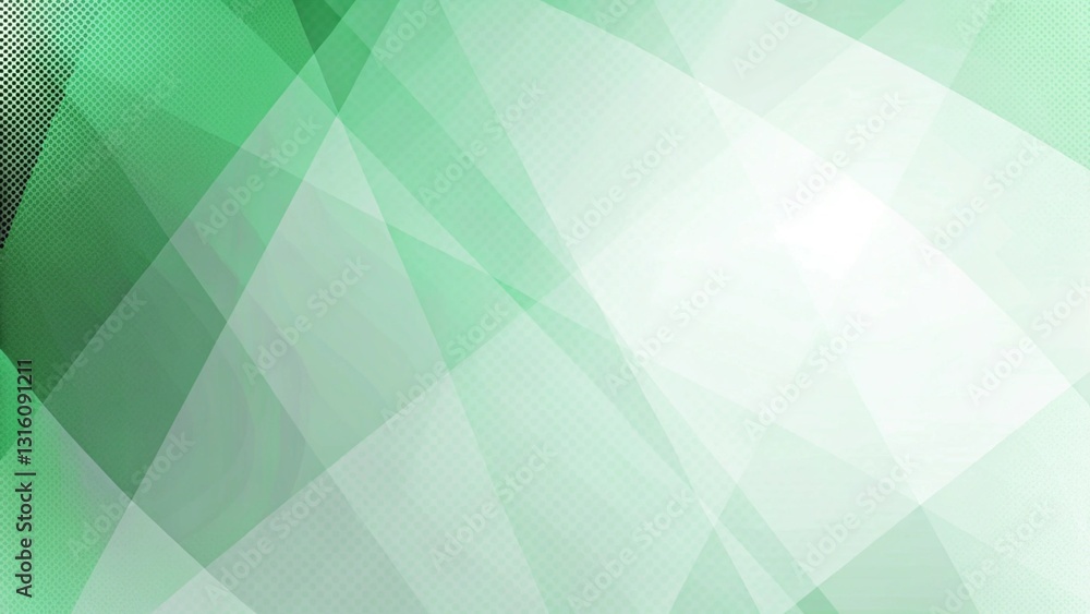 Poster 3d green white geometric abstract background overlap layer on bright space with halftone decoration.