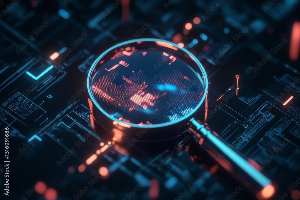 Aufkleber a stunning abstract image featuring a magnifying glass over a glowing digital circuit background, sy