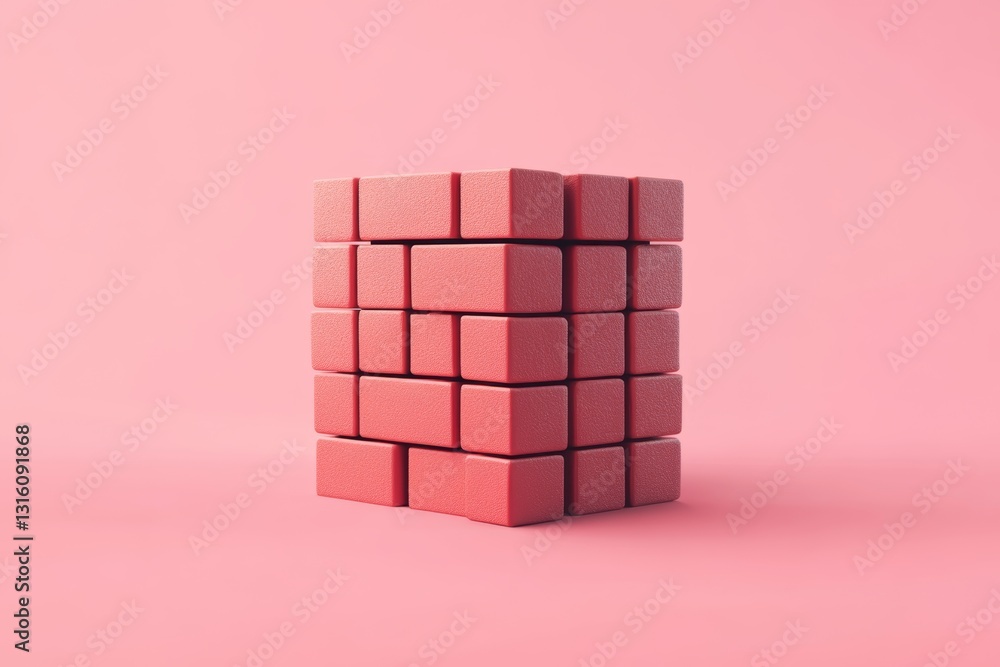 Poster this image features a visually striking arrangement of pink 3d blocks stacked together, set against 