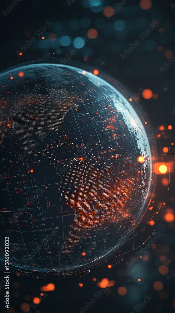 Poster digital globe centered on the americas with glowing points of light
