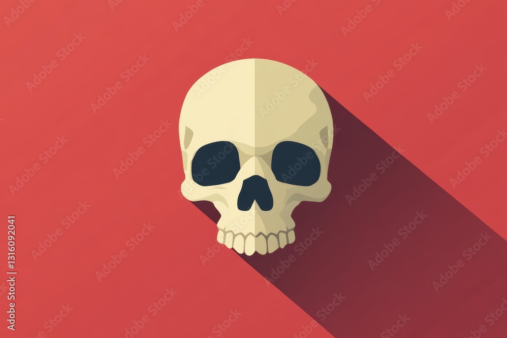 Poster this minimalist skull design features flat colors and a long shadow effect, creating a modern and st