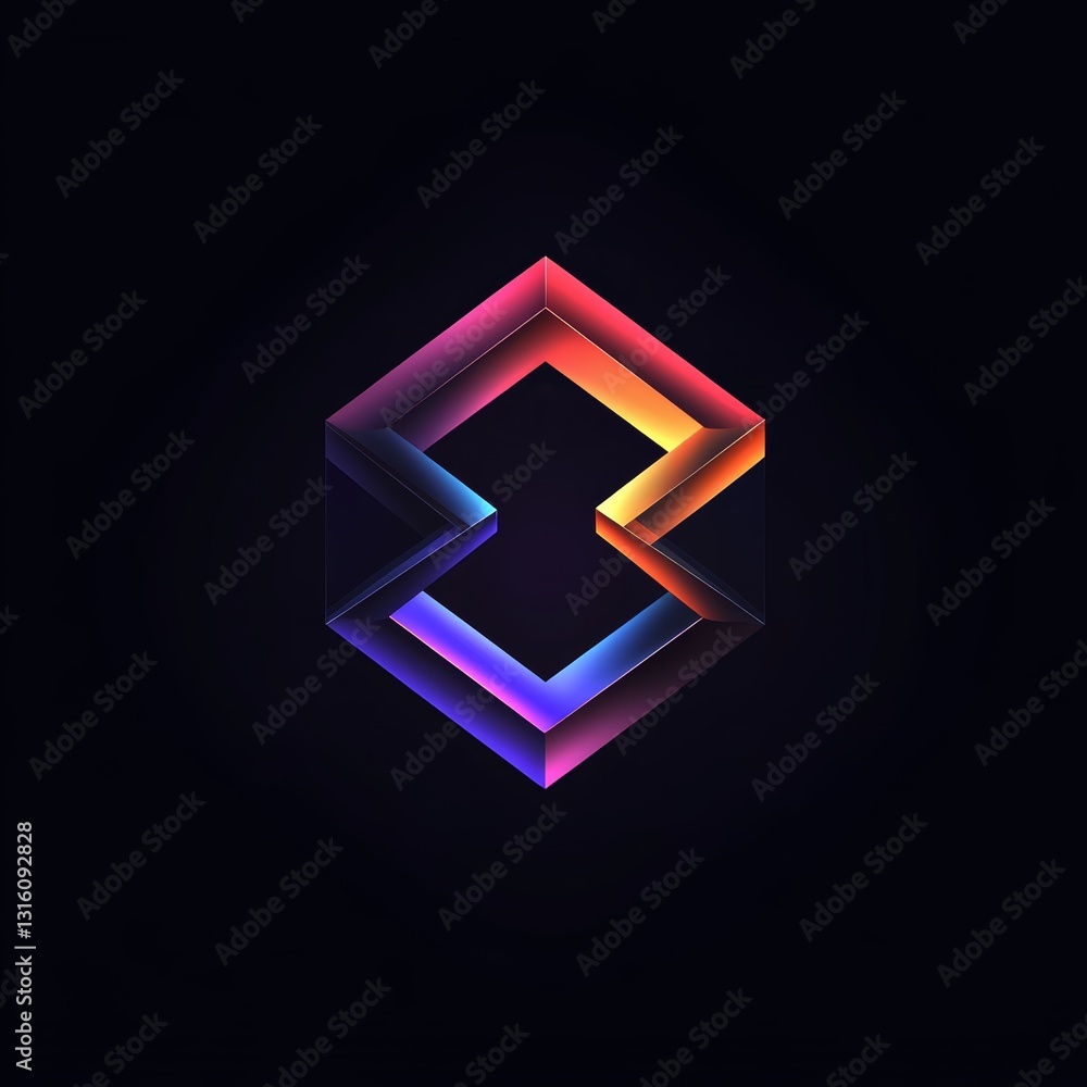 Poster colorful cube with a black background. the cube is made up of two smaller cubes, one on top of the o
