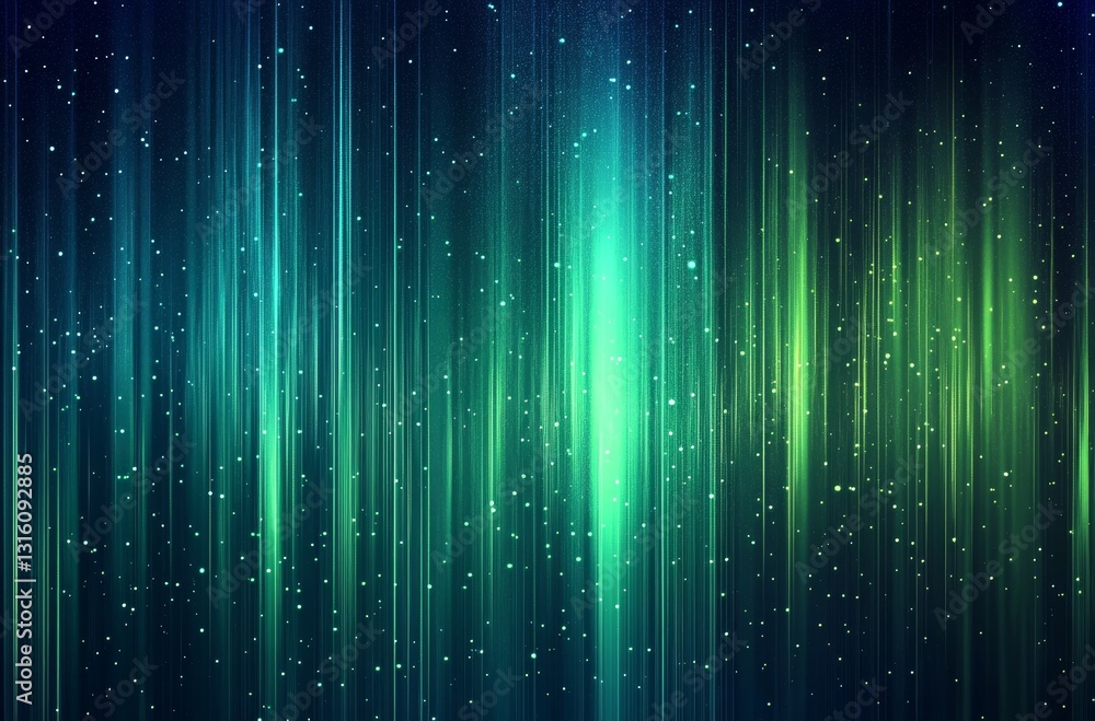 Wall mural abstract teal green and blue glowing vertical lines background with sparkling particles perfect for 
