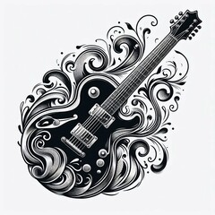 Ornate Guitar Black and White Harmony