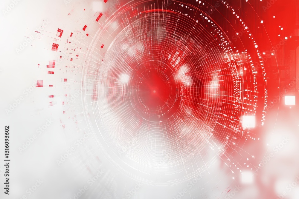 Poster this abstract image features a vibrant circular design in red and white tones, capturing energy and 