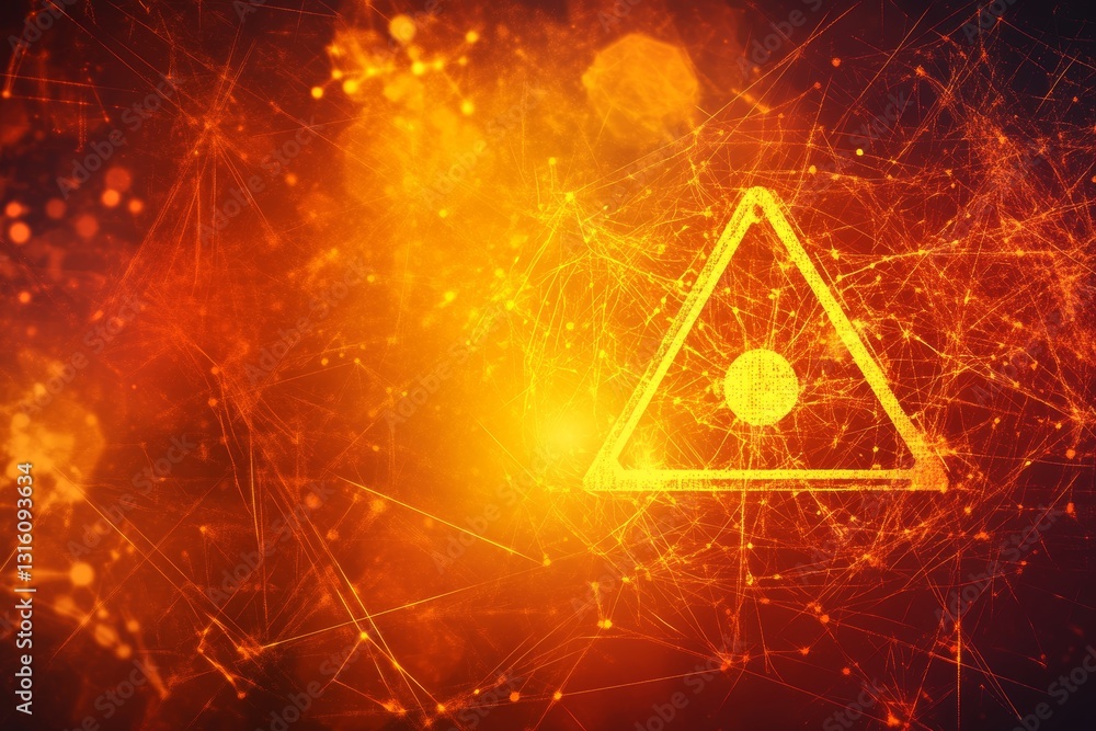 Poster abstract futuristic design with glowing triangle and circle symbol