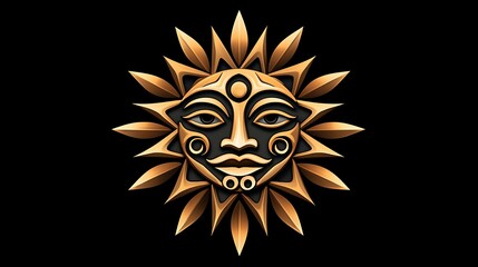 Obraz premium Golden Sun Deity: A 3D Rendered Tribal Sun Mask AI Generated