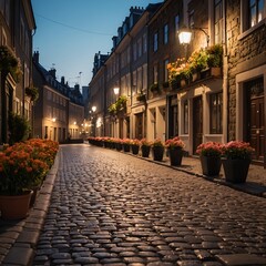 Cobblestone Street at Dusk, Old Town Charm