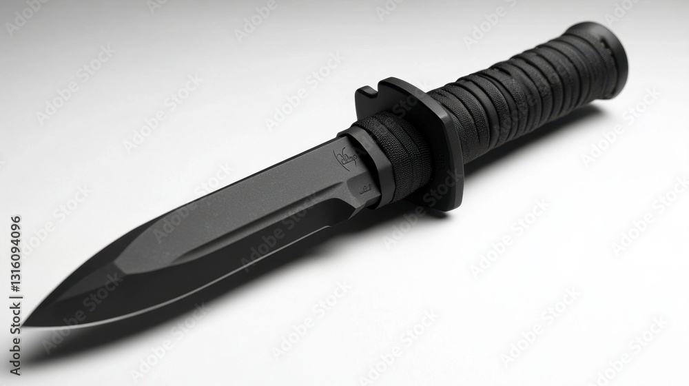 Aufkleber black dagger with textured handle on a white background. the dagger has a sharp point and a black bl