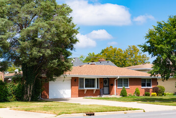 Neighborhood architecture. Property in neighborhood. Residential property house. Residence architecture. Suburban neighborhood. Suburban house architecture. Private family house. Residential privacy