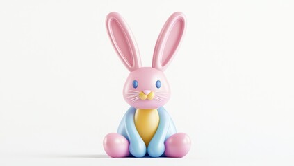 Fototapeta premium Festive 3D Easter bunny icon in colorful flat vector style on a white background.